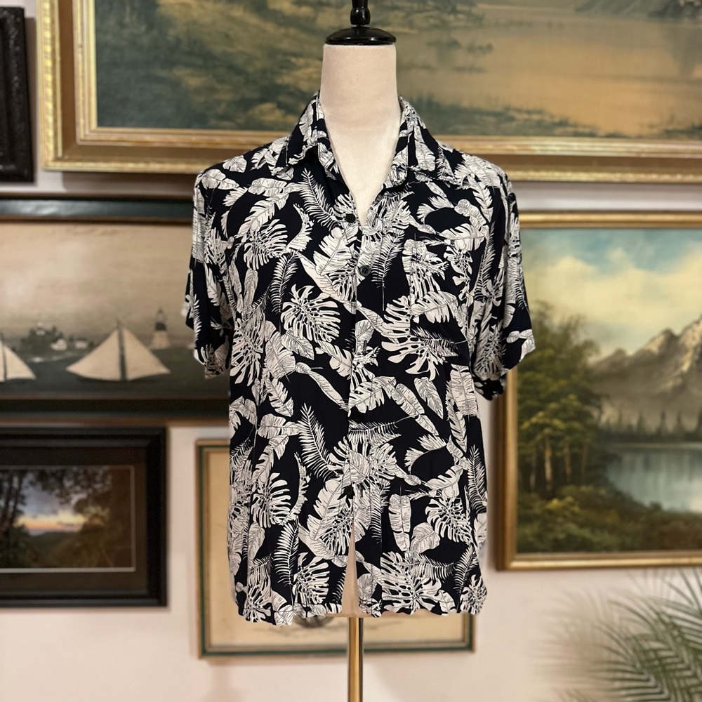 Navy and White Aloha Shirt